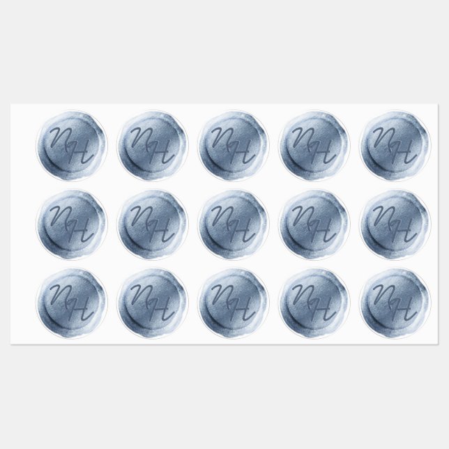 Dusty Blue Foil Wax Seal Initials Wedding Monogram (Sheet)