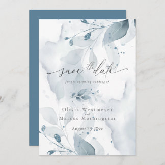 Dusty Blue Foliage Save the Date   Invitation