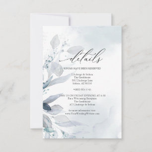 Dusty Blue Foliage Watercolor Details Insert Invitation