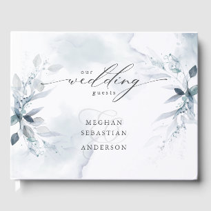 Dusty Blue Foliage Wedding Guest Book