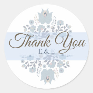 Dusty Blue Folk Floral Thank You Classic Round Sticker