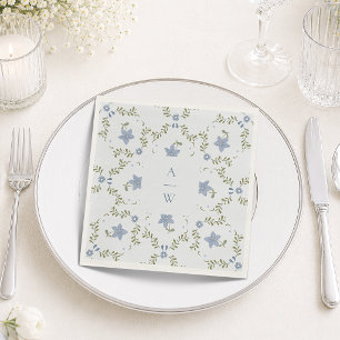 Dusty Blue Folk Monogram Wedding Napkins