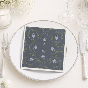 Dusty Blue Folk Monogram Wedding Napkins