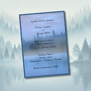 dusty blue forest landscape wedding invitation