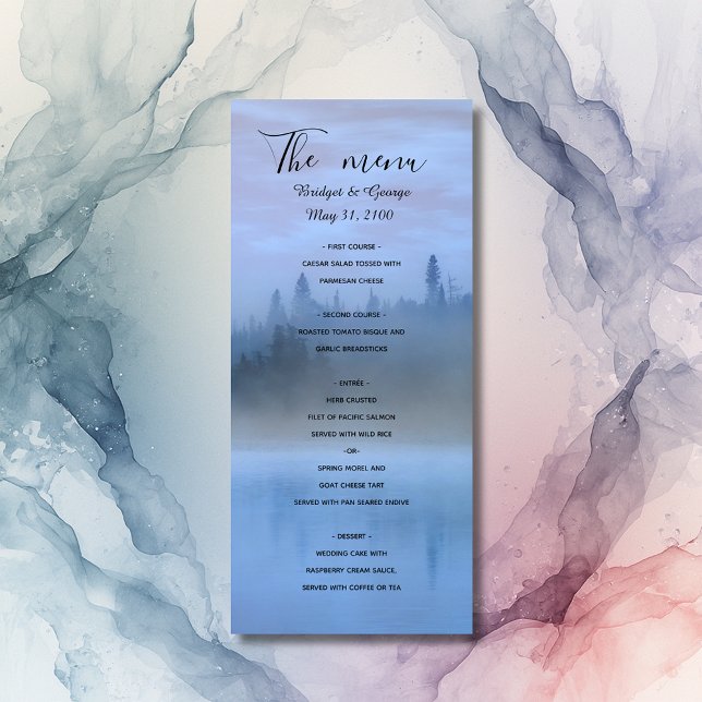 dusty blue forest landscape wedding menu (Creator Uploaded)