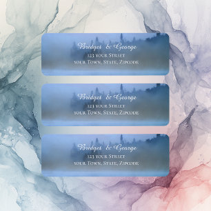 dusty blue forest landscape wedding return address label