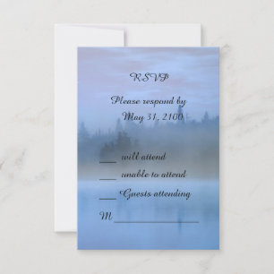 dusty blue forest landscape wedding RSVP card
