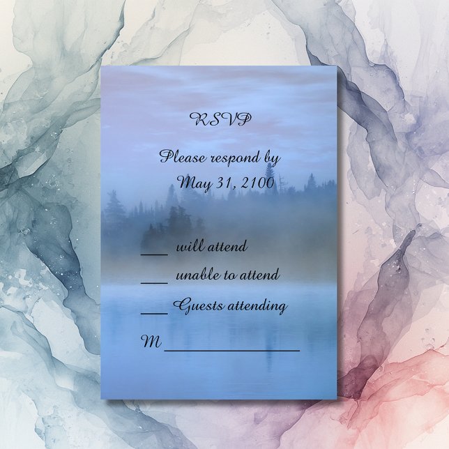 dusty blue forest landscape wedding RSVP card (Creator Uploaded)