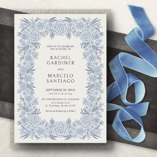 Dusty Blue French Classic Floral Wedding Invitation