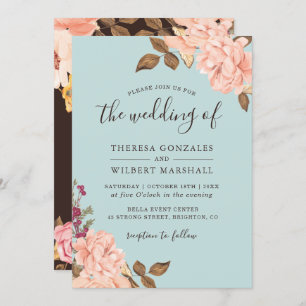 Dusty Blue French Countryside Blush Floral Wedding Invitation