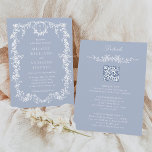 Dusty Blue French Floral Wedding All in One  Invitation<br><div class="desc">Elegant blue floral wedding invitation with details on the back.
For more advanced customisation of this design,  please click the DESIGN TOOL BUTTON above!</div>