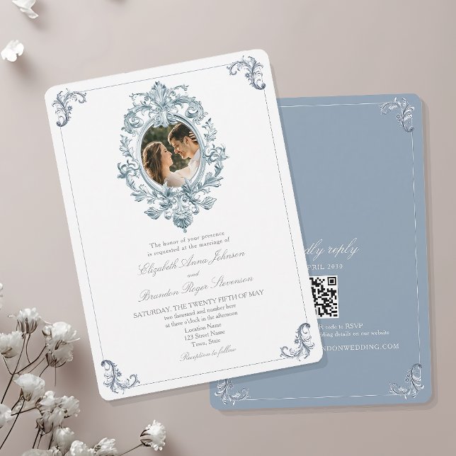 Dusty Blue French Rococo Wedding Invitation (Creator Uploaded)