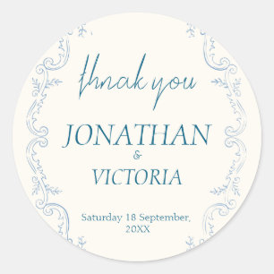 Dusty Blue French Toile Square Wedding Favour Seal