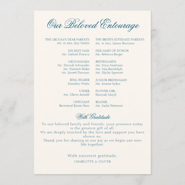 Dusty Blue French Toile Wedding Program Stationery (Back)