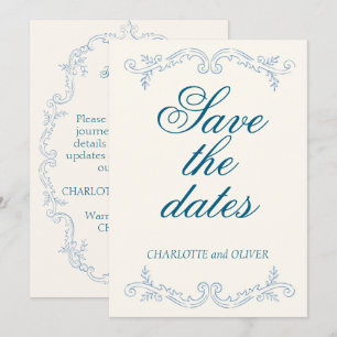 Dusty Blue French Toile Wedding Save The Date Card