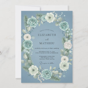 Dusty Blue Frosty Botanical Wedding Invitation