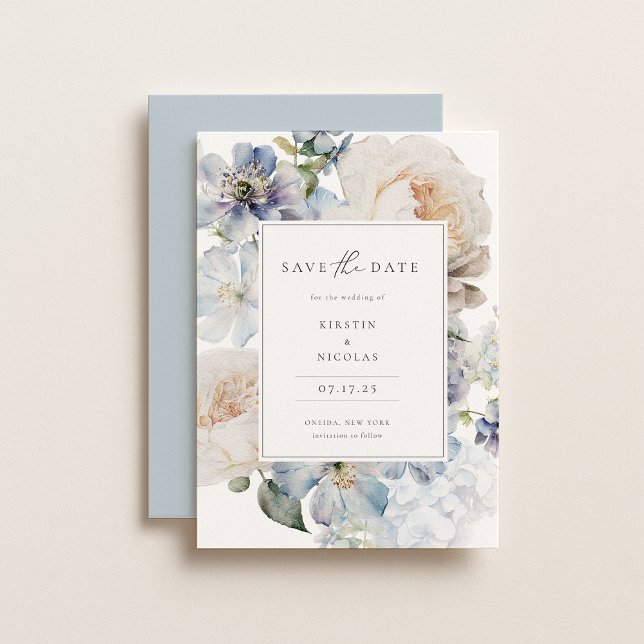 Dusty Blue Garden Floral Photo Save The Date (Creator Uploaded)