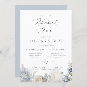 Dusty Blue Garden Floral Rehearsal Dinner Announcement