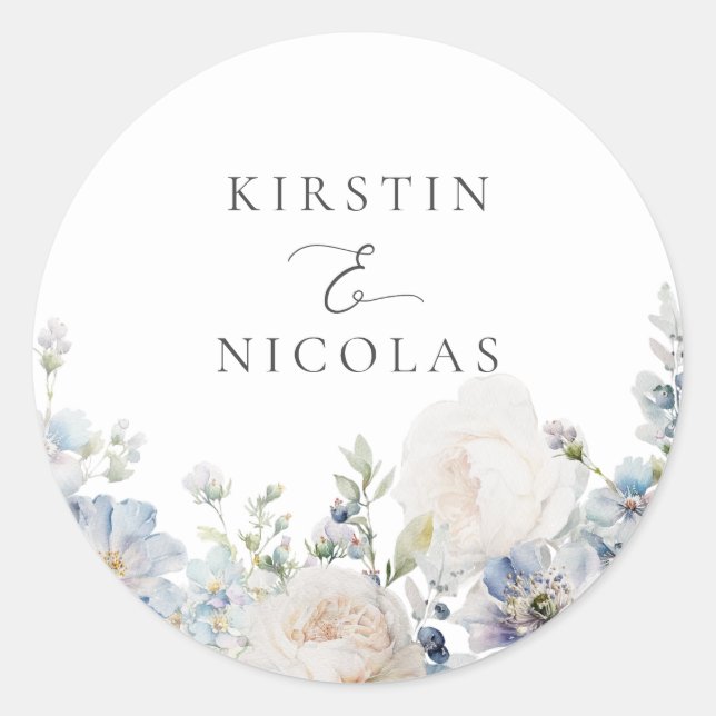 Dusty Blue Garden Floral Wedding Envelope Seal (Front)