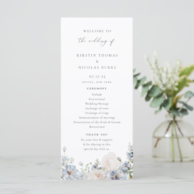 Dusty Blue Garden Floral Wedding Program (Standing Front)