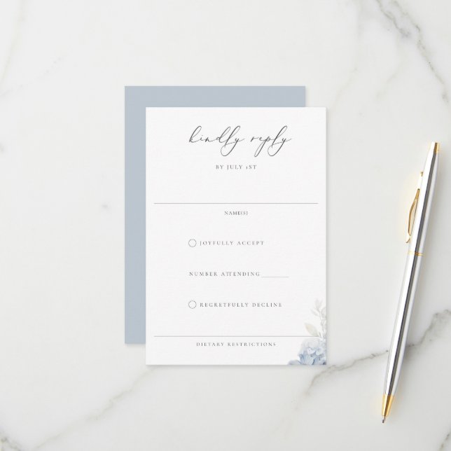 Dusty Blue Garden Floral Wedding RSVP Card (Front/Back In Situ)