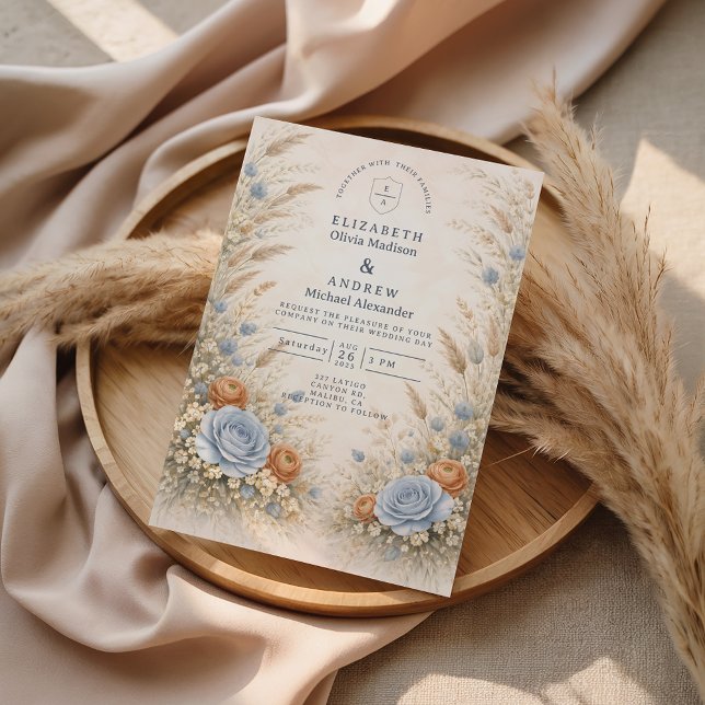 Dusty Blue Garden Wedding Invitation (Creator Uploaded)