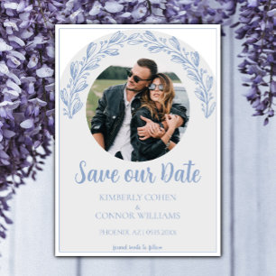 Dusty Blue Garland Photo Save the Date