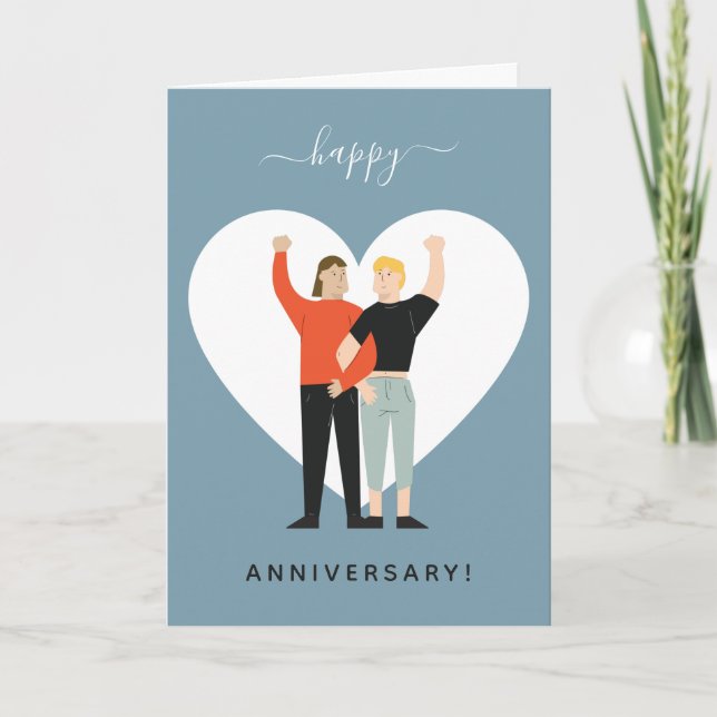 Dusty Blue Gay Couple Husband Wedding Anniversary Holiday Card (Front)