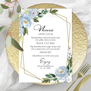 Dusty Blue Geometric Bridal Shower Menu For Plate Invitation