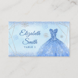 Dusty Blue Geometric Christmas Mis XV Años Place Card