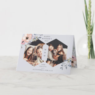 Dusty Blue Geometric Floral Photo Mother's Day Card