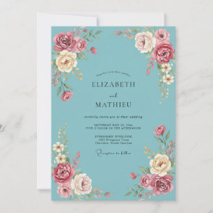 Dusty Blue Gilded Romance Wedding Invitation