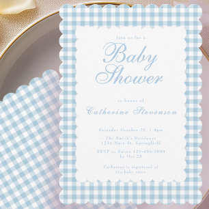 Dusty Blue Gingham Baby Shower Invitation