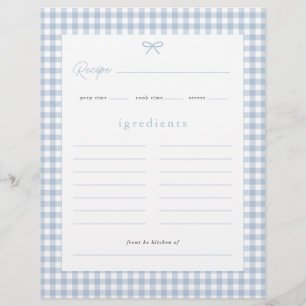 Dusty Blue Gingham Baby Shower Recipe Card