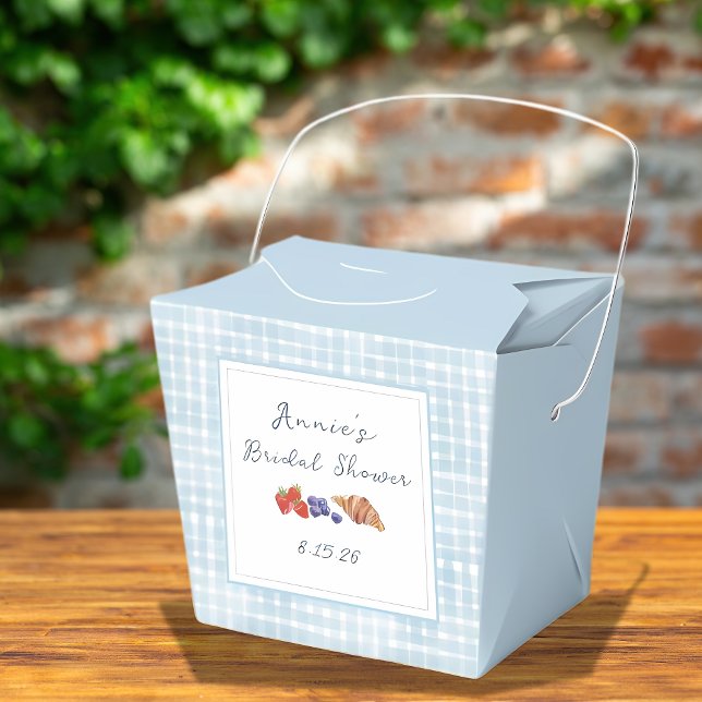Dusty Blue Gingham Brunch Bridal Shower Fun Picnic Favour Box (Creator Uploaded)