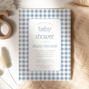 Dusty Blue Gingham Check Baby Shower Invitation