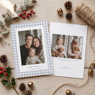 Dusty Blue Gingham Holiday Photo Card