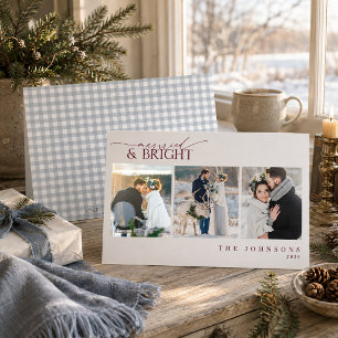 Dusty Blue Gingham Newlywed Christmas Photo Holiday Card