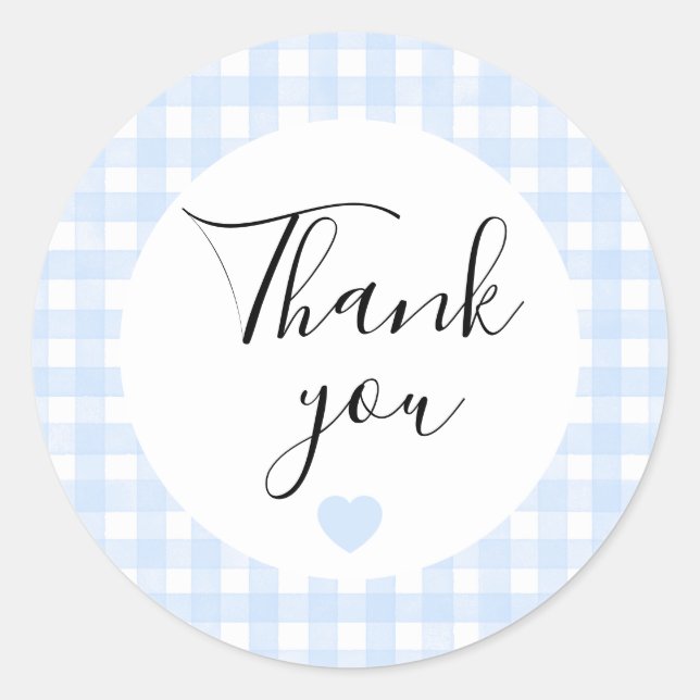 Dusty Blue Gingham Thank You Favour Sticker (Front)