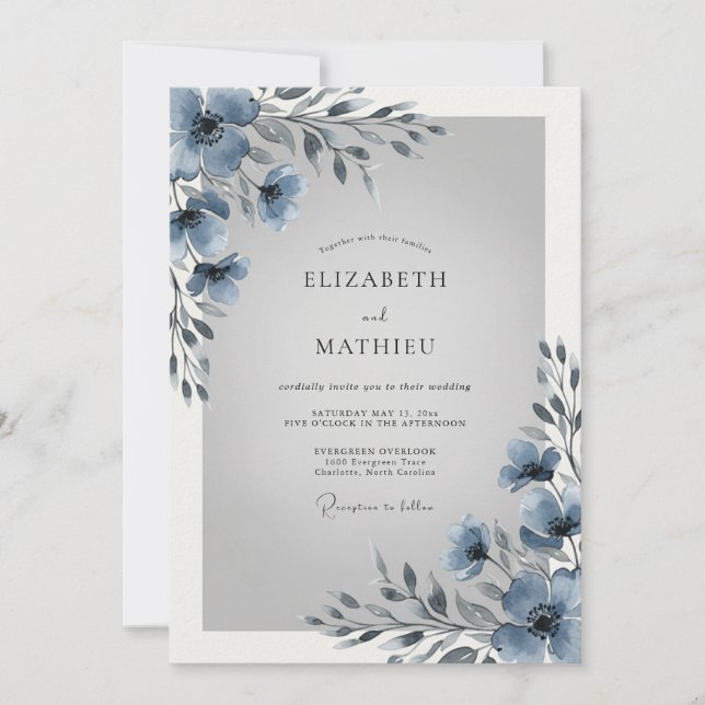 Dusty Blue Glacial Winter Wedding Invitation (Front)
