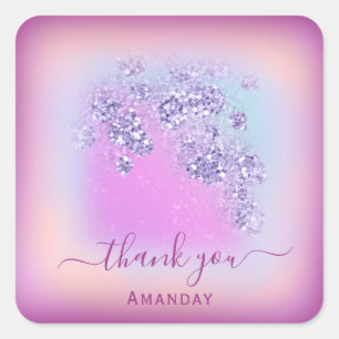 Dusty Blue Glitter Berry Thank Sweet 16th Glam Square Sticker