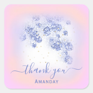 Dusty Blue Glitter Floral Gold Confetti Grey Piink Square Sticker