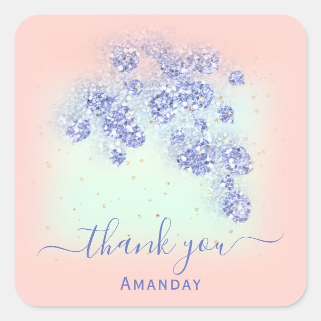 Dusty Blue Glitter Floral Gold Confetti Mint Peach Square Sticker (Front)