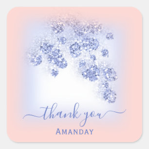 Dusty Blue Glitter Floral Rose Blush Sweet 16th Square Sticker