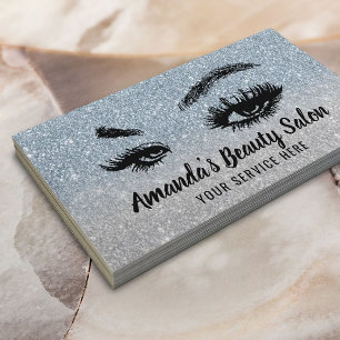 Dusty Blue Glitter Lashes & Brows Makeup Artist Business Card