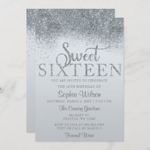 Dusty Blue Glitter Sparkle Sweet 16 Birthday Invitation