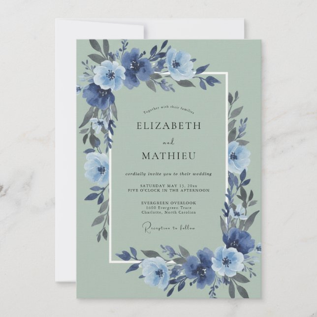 Dusty Blue Glorious Springtime Wedding Invitation (Front)