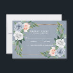 Dusty Blue Gold Blush Peach Wedding RSVP Cards<br><div class="desc">Dusty Blue Gold Blush Peach Wedding RSVP Cards - design features a watercolor dusty blue background with a gold frame trimmed in eucalyptus and greenery with floral elements in grey/white,  dusty blue and blush pink/peach. View the matching collection on this page to find matching products.</div>