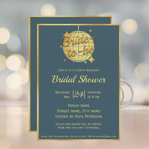 Dusty blue gold disco ball bridal shower  invitation
