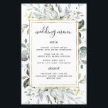 Dusty Blue Gold Elegant Rustic Wedding Menu Cards<br><div class="desc">Design features an elegant printed gold coloured geometric frame on the front with eucalyptus and floral greenery leaves in shades of green,  dusty blue,  grey and more. The back features a dusty blue-grey shade watercolor wash textured background.</div>